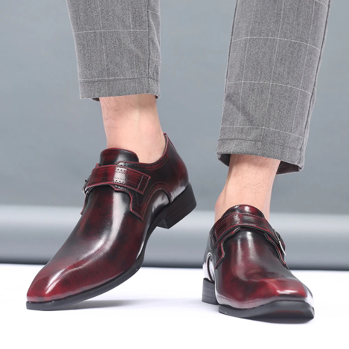 Burnished Leather Monk Strap Shoes with Buckle Strap