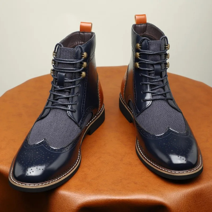Leather Brogue Boots with Wingtip Brogue Detail