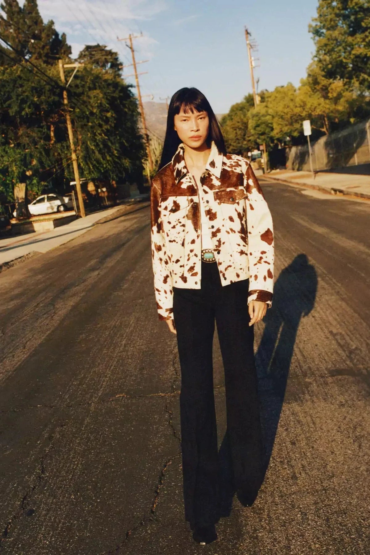 Modern Cow Print Faux Fur Shirt-Style Jacket