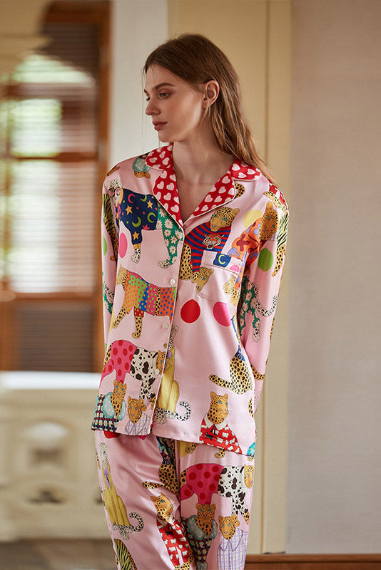 Coordinated Dressing Leopard Print Silk Pajama Set