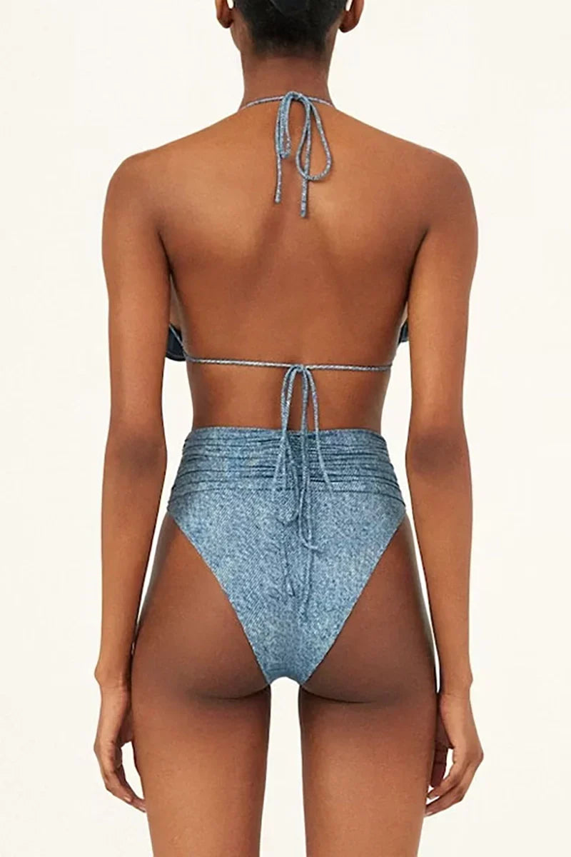 3D Flower Halter Sexy Two-Piece Bikini