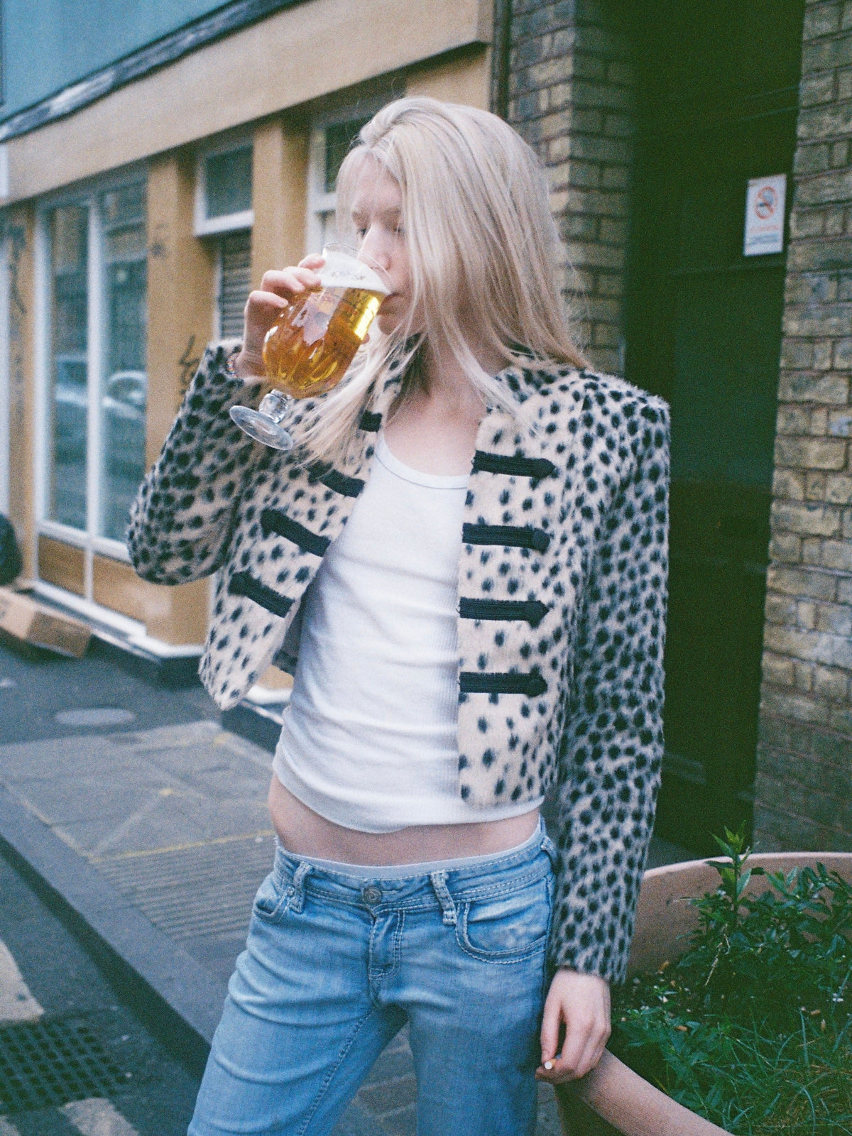 Oversized Cropped Faux Fur Jacket with Leopard Print