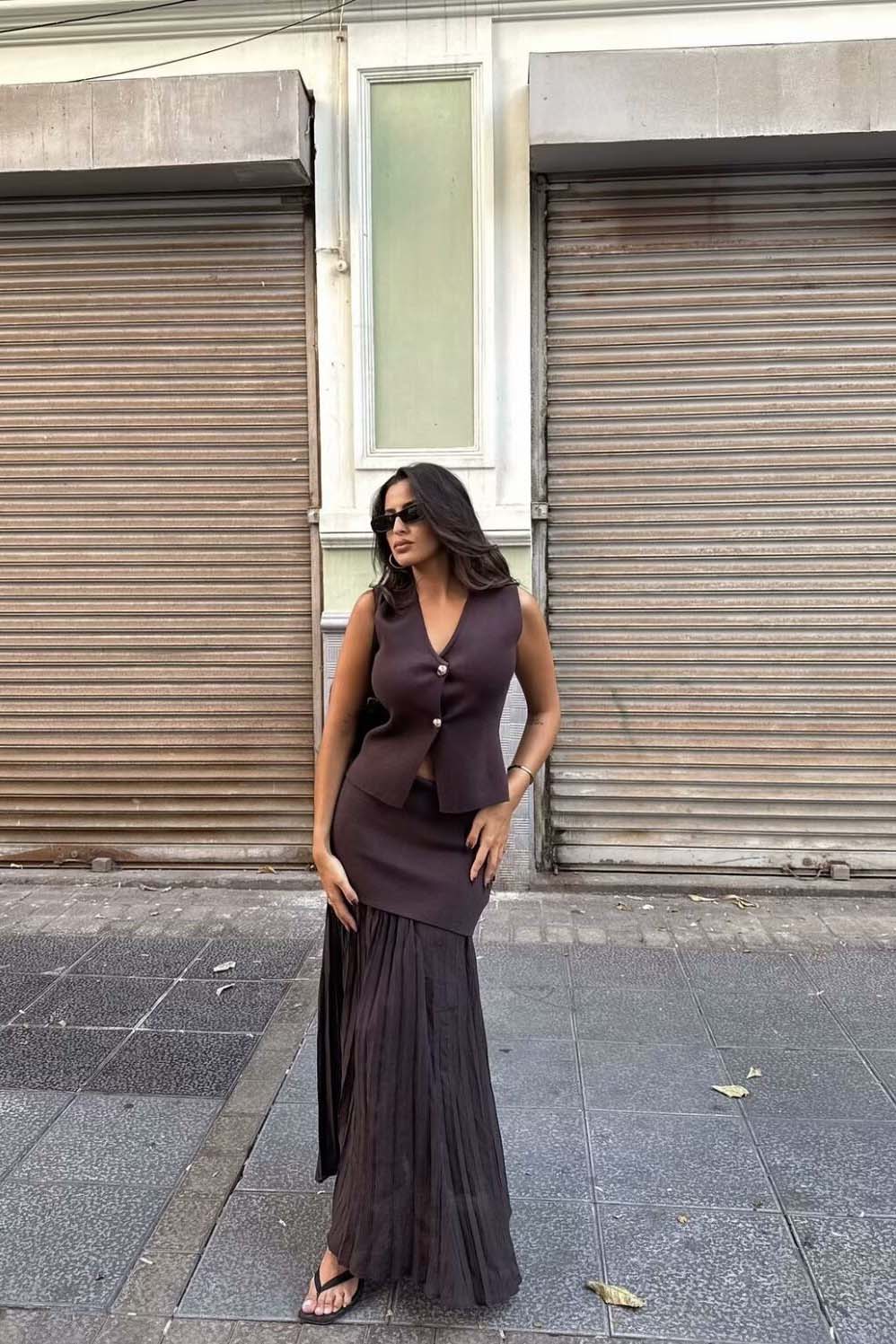 Coordinated Summer Urban V-Neck Skirt Set