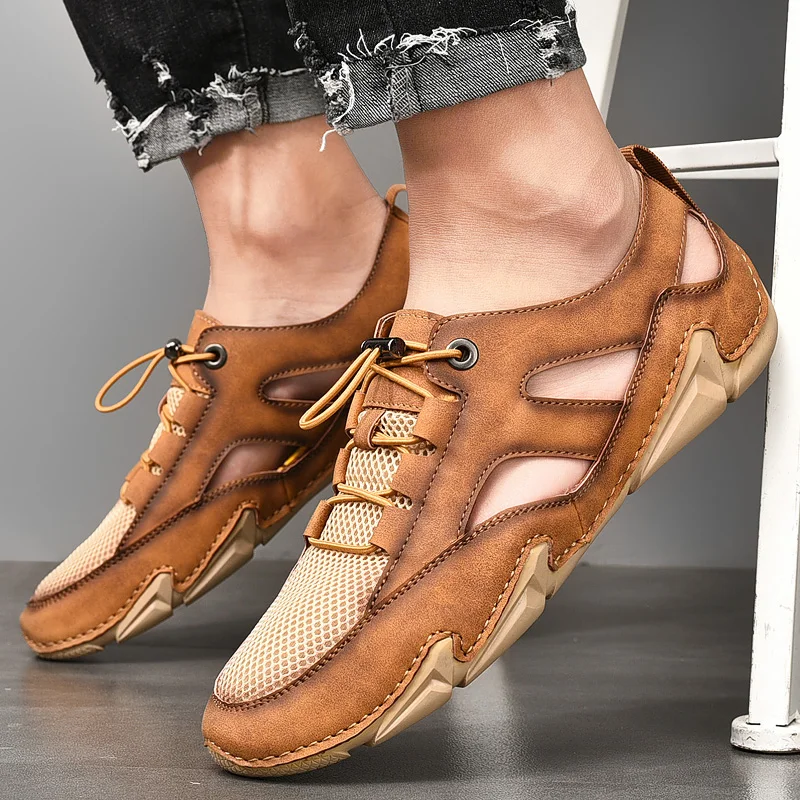 Mesh Sandals with Lace-Up Closure