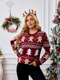 Relaxed Crew Neck Embroidered Knit Sweater - Gingerbread Man