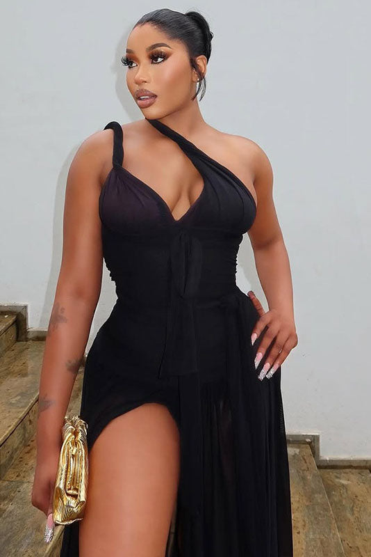 Open-Back High-Slit Fitted Dress