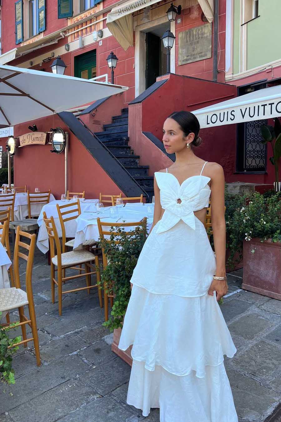 Modern French Open Back 3D Flower Layered Dress