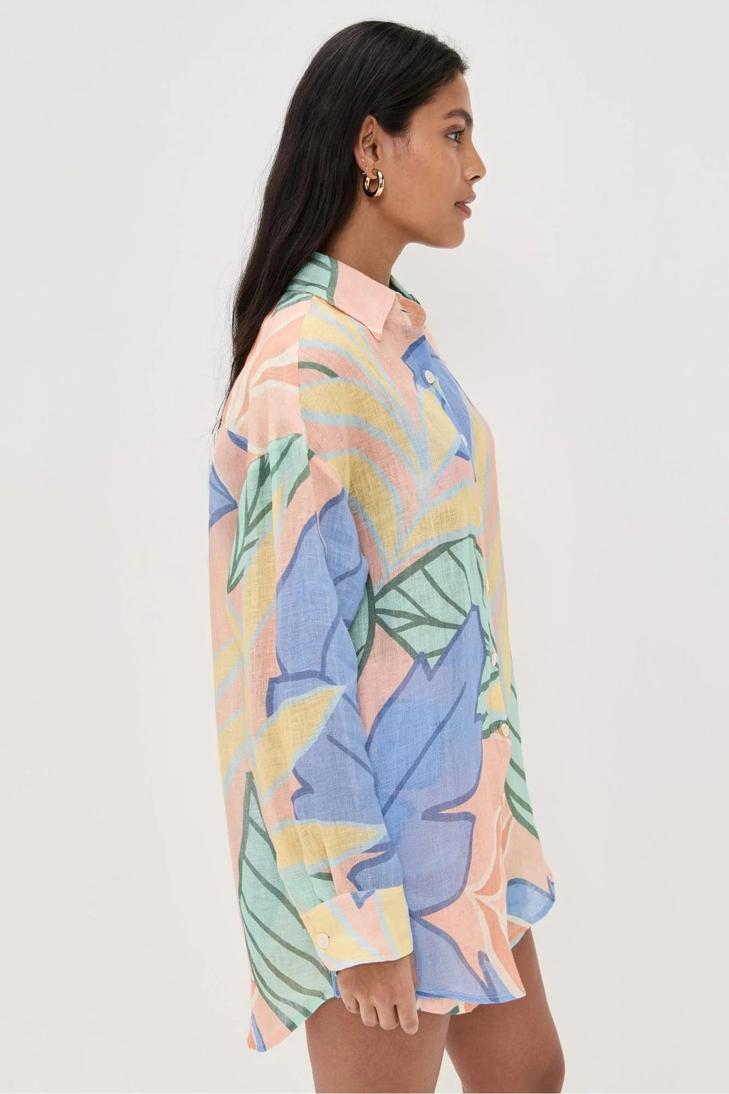 Playa Boyfriend Tropical Leaf Patterned Short Set