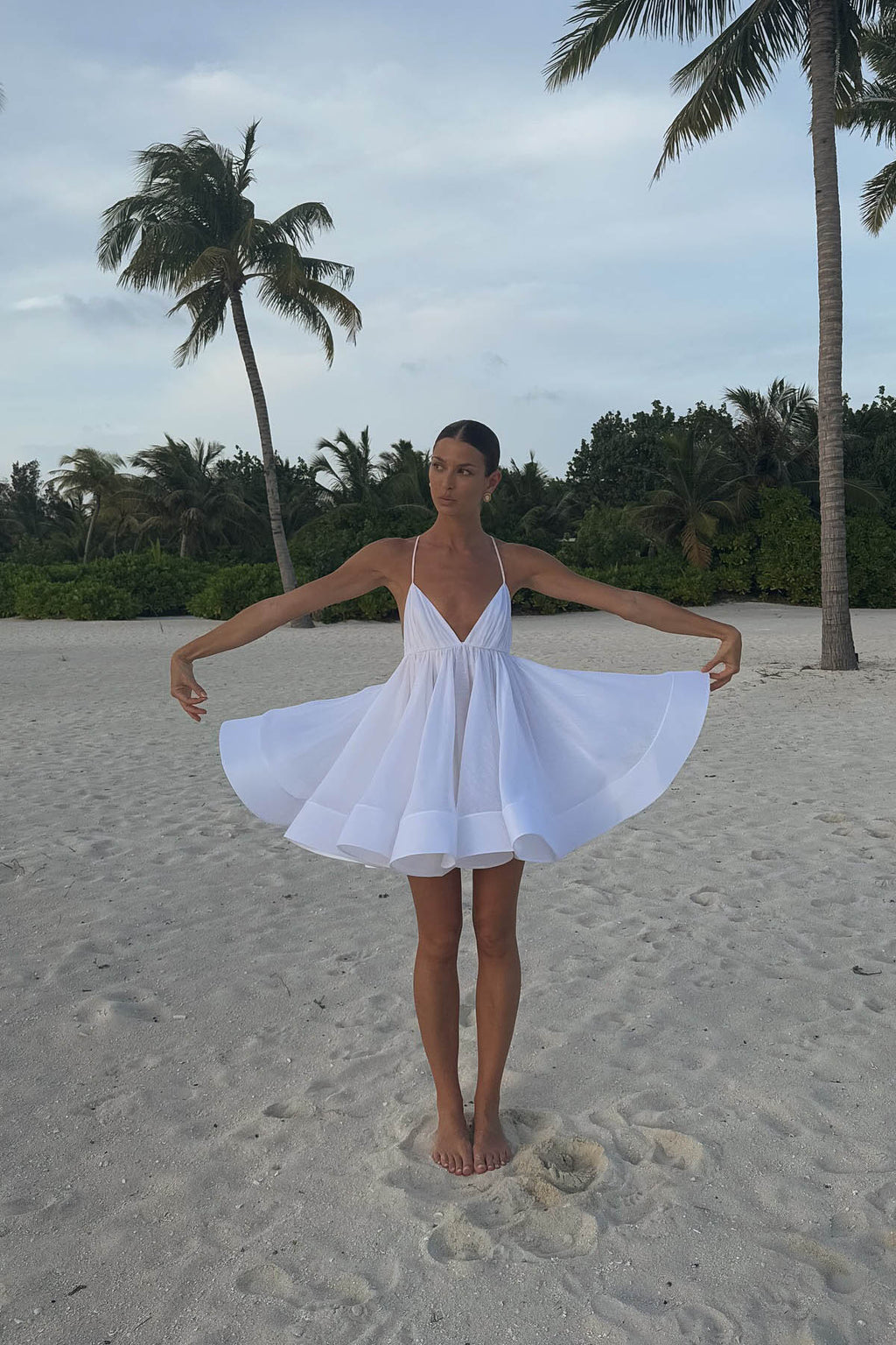 Flared Hem Deep V Open-Back Mini-Length Dress