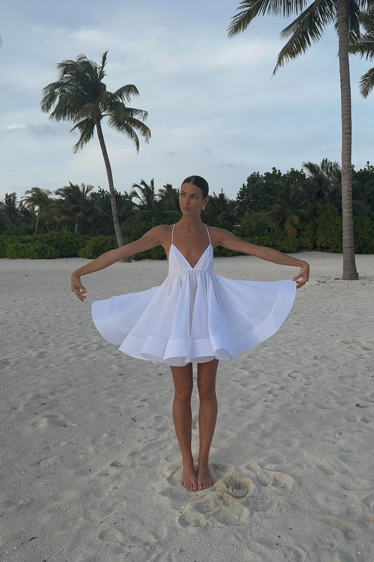 Flared Hem Deep V Open-Back Mini-Length Dress