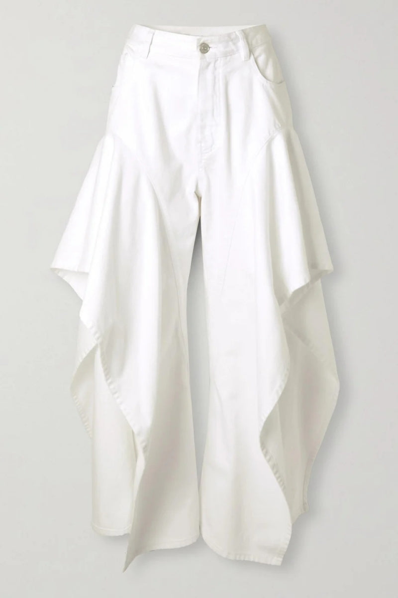 Modern Ruffled Mid-Rise Wide-Leg Jeans