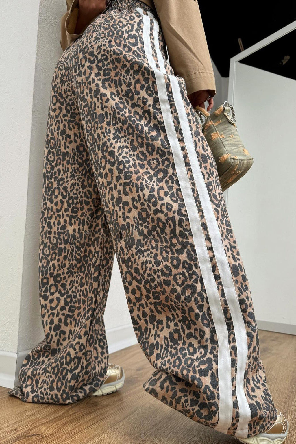 Street Style Leopard Stripe Baggy Trousers