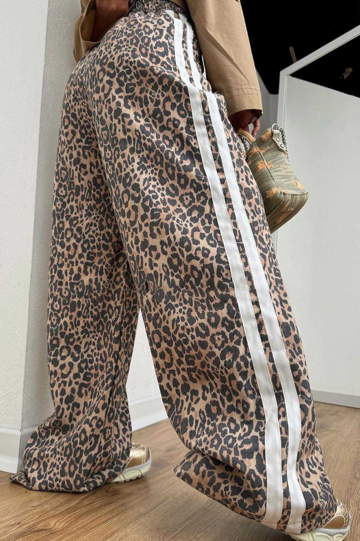 Street Style Leopard Stripe Baggy Trousers