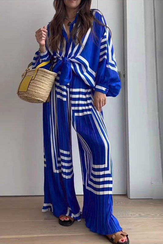 Patterned Striped Pleated Suit