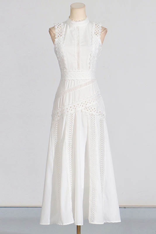 French Lace-Trimmed Sleeveless Maxi-Length Dress