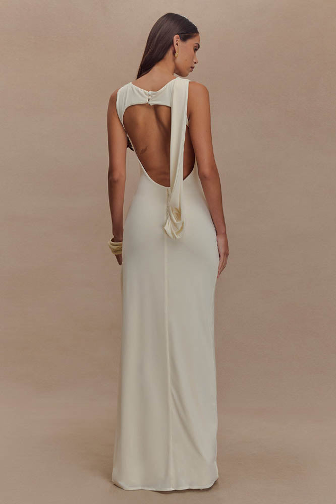 Serene Trace Open-Back Midi-Length Dress