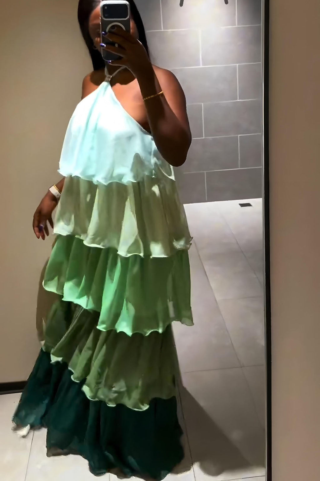 Ombre Tiered Halter Maxi-Length Dress