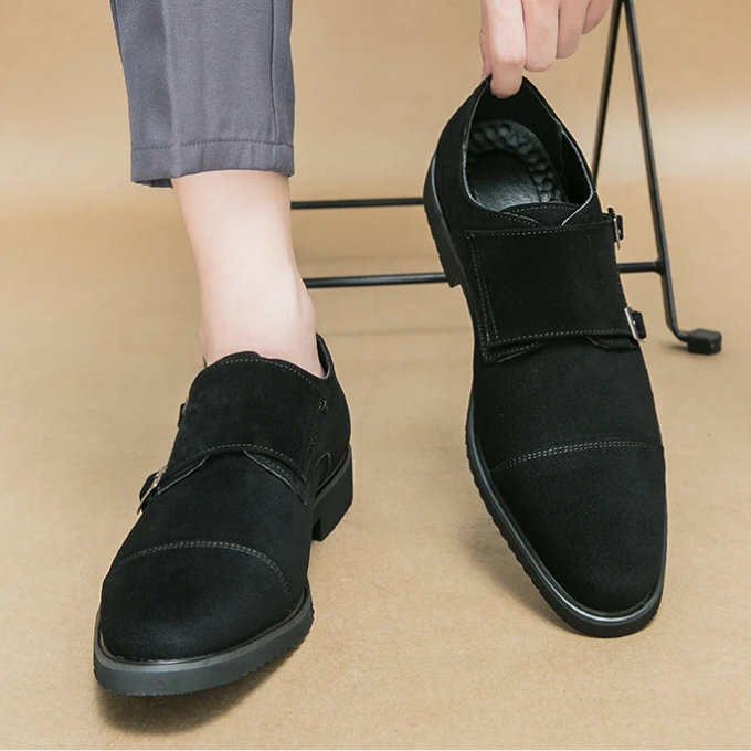Suede Monk Strap Shoes with Double Buckle Strap