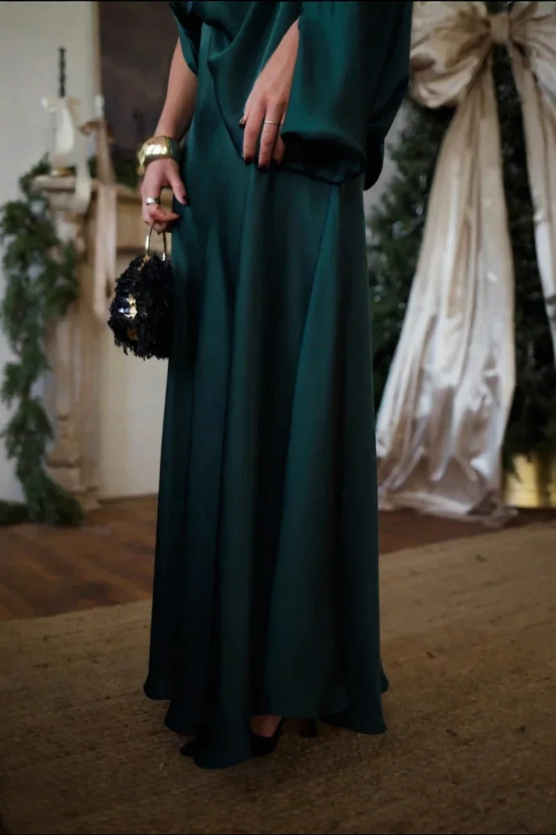 Coordinated Convertible Draped Top & A-Line Maxi Skirt Set