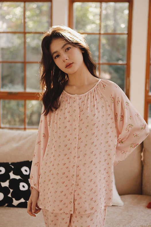 Loose-Fit Satin Patterned Sleepwear