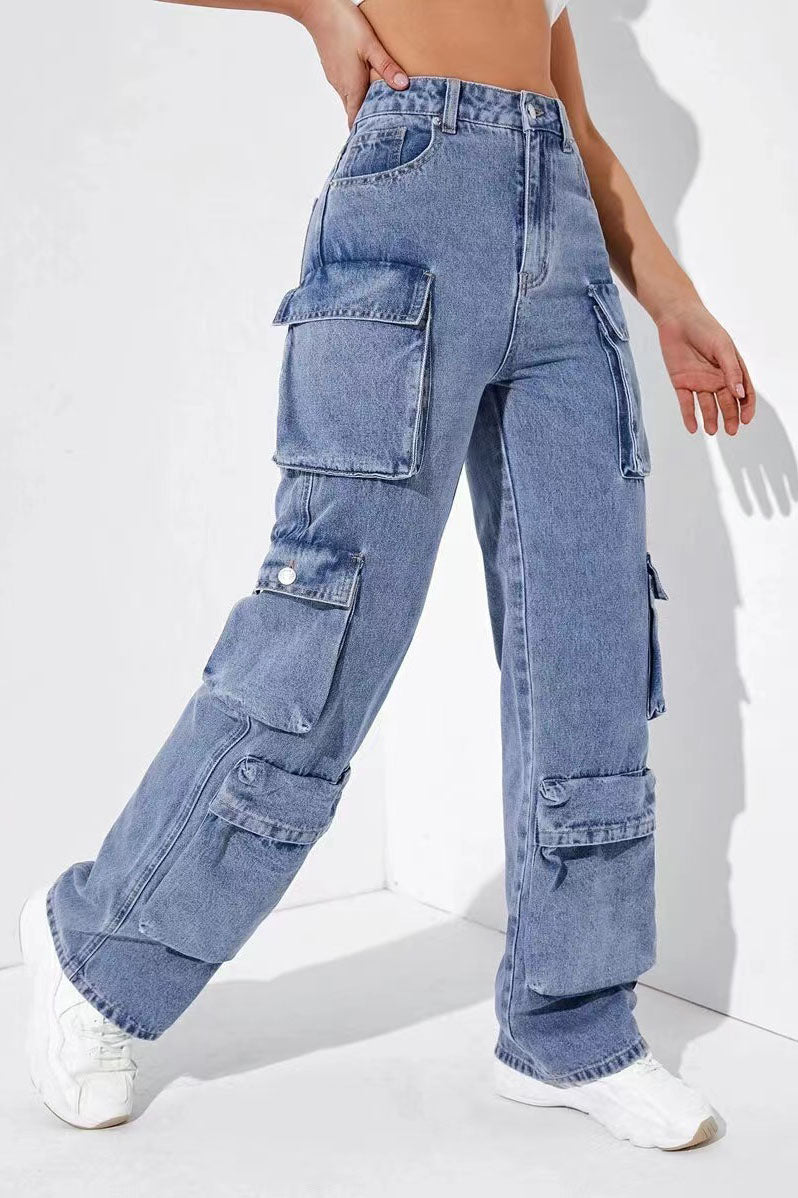 Multi-Pocket Denim Cargo Trousers