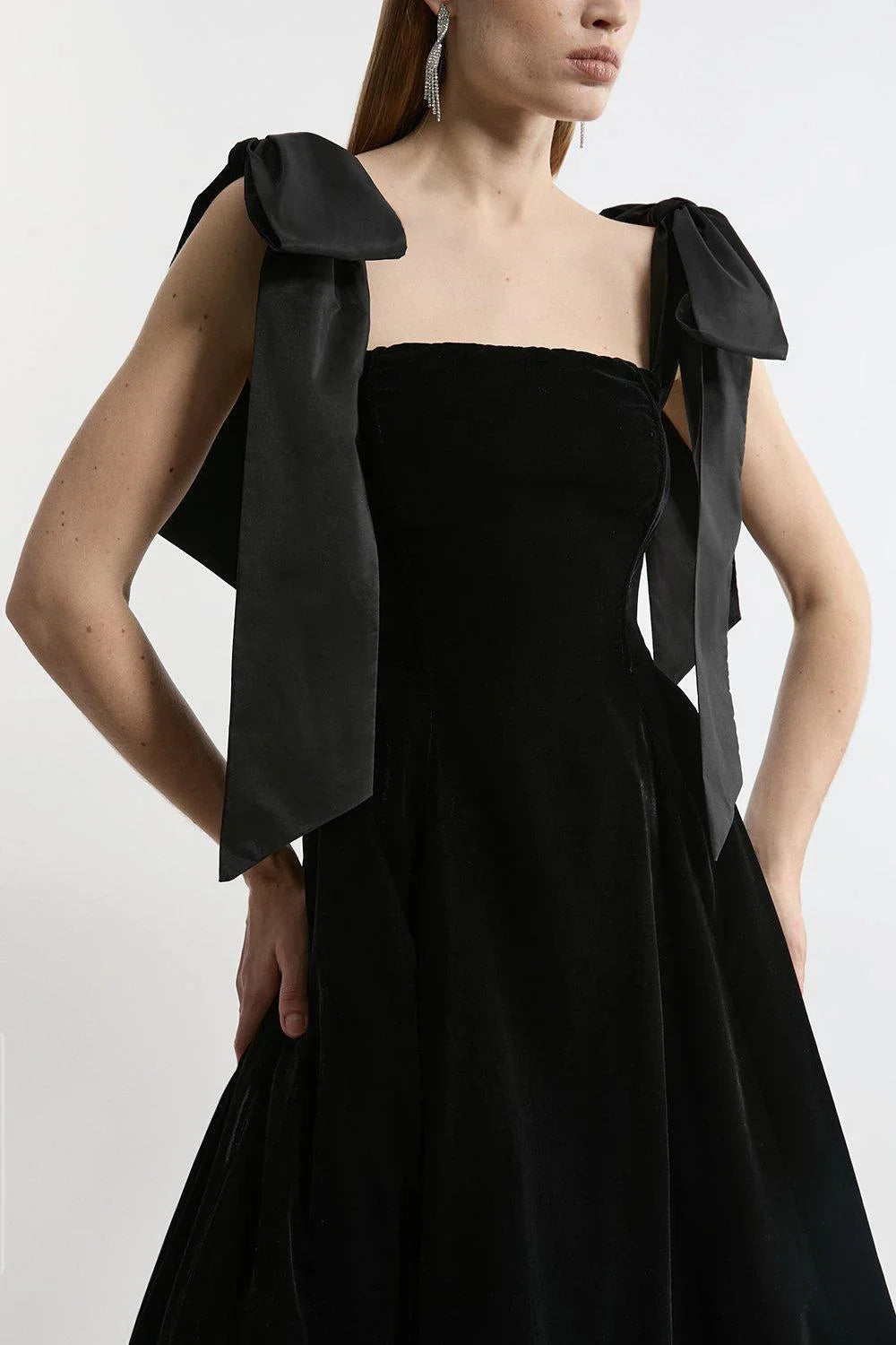 Velvet Strapless Bow Midi-Length Dress