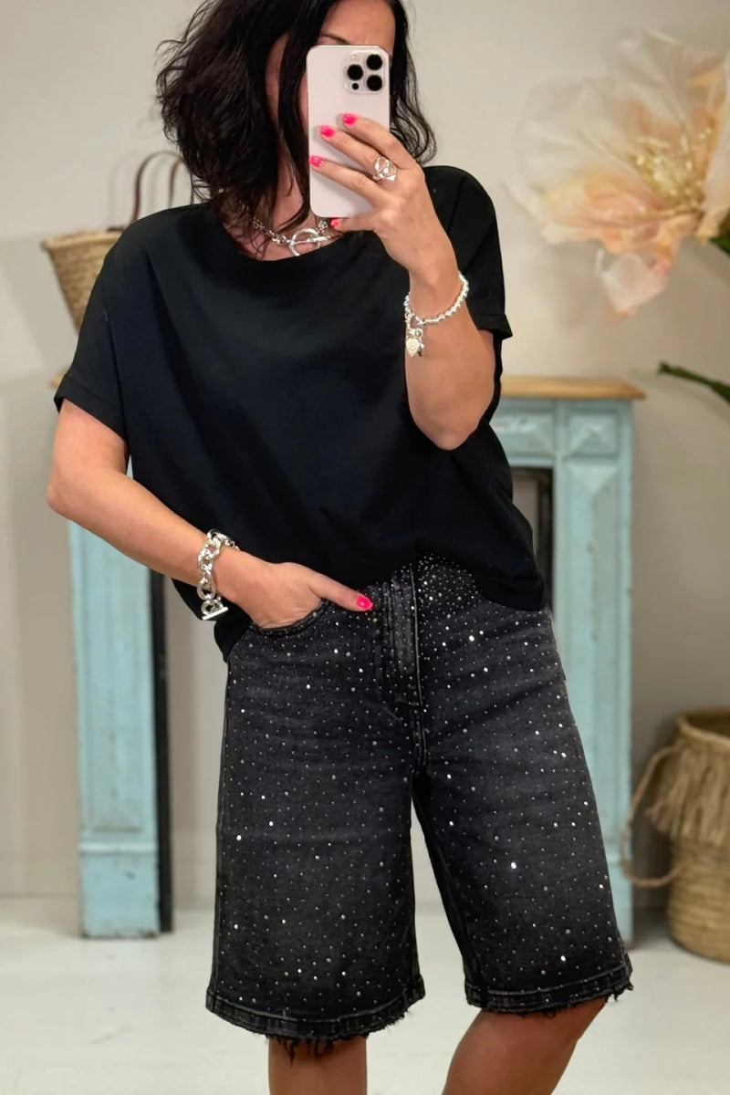 Bermuda Crystal-Detail Short Jeans
