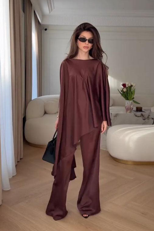 Cape Sleeve Wide-Leg Trousers Set
