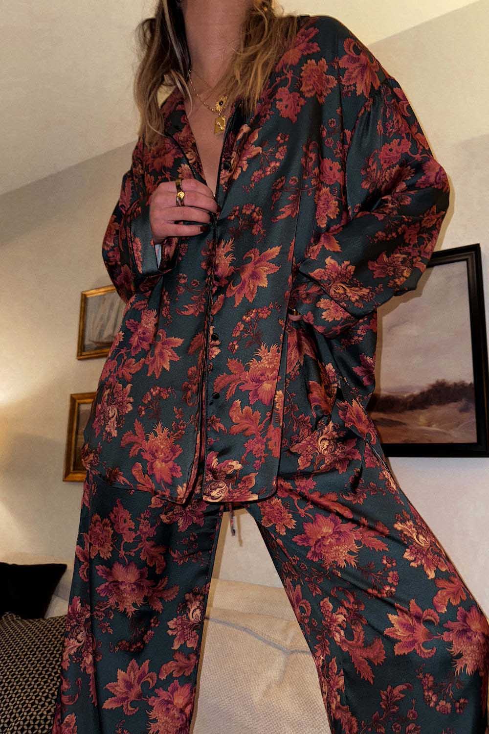 Flower Satin Pajama Set