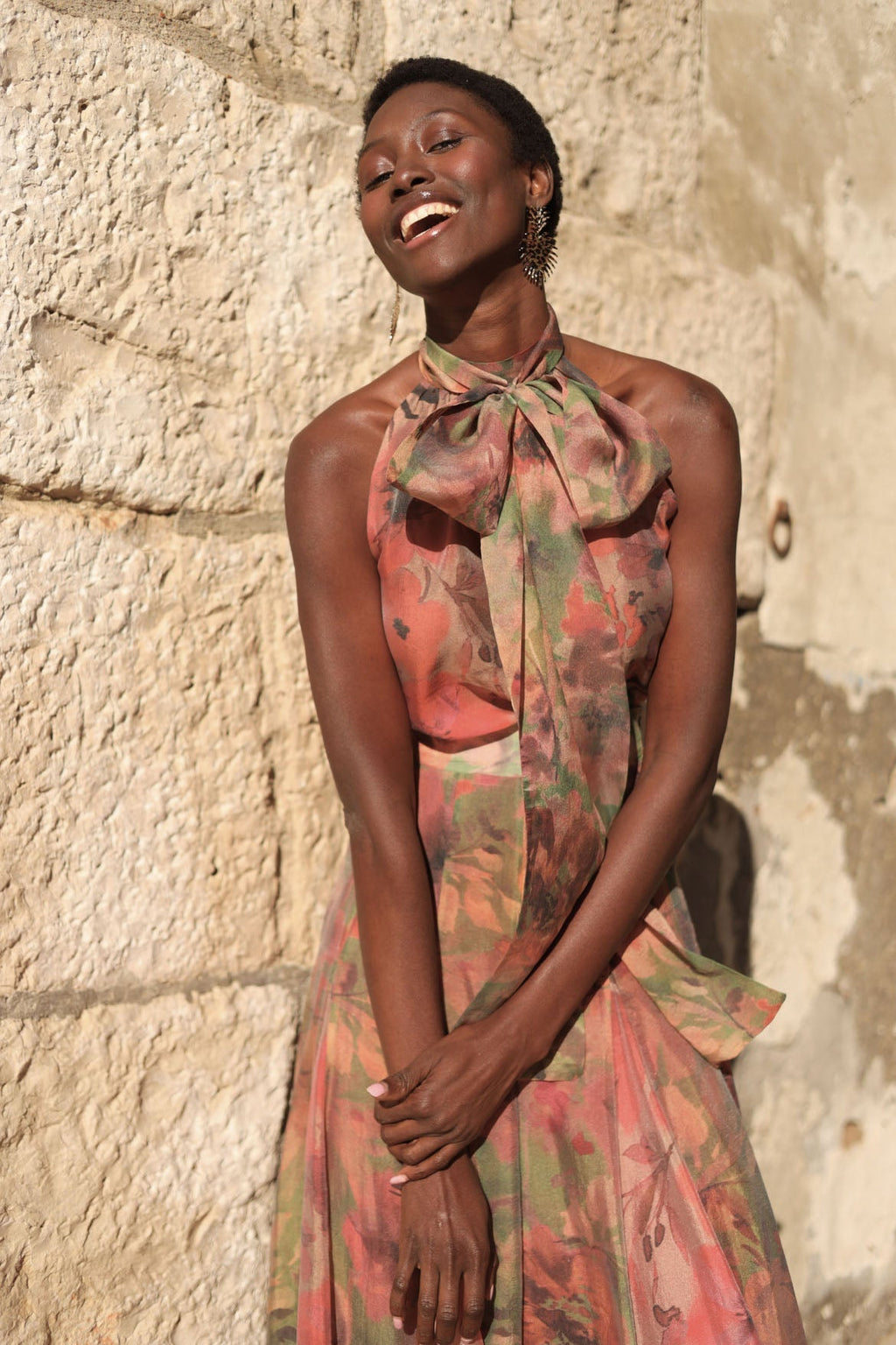 Falda Halterneck Flower Maxi Skirt Set