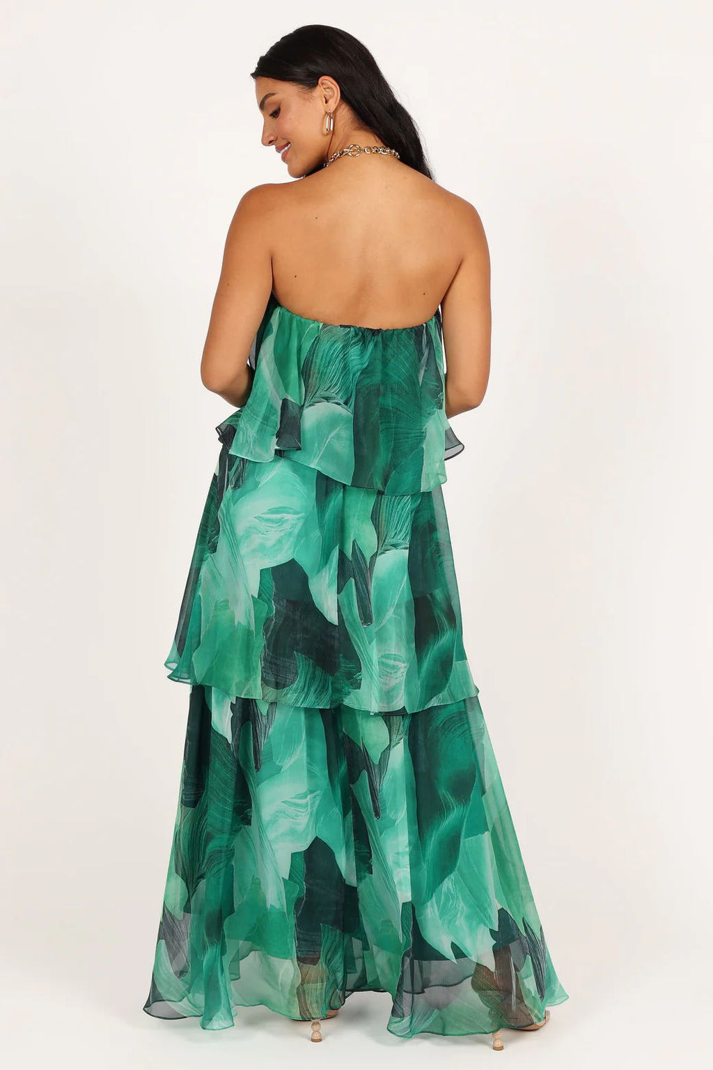 Calista Green Bloom Strapless Tiered Maxi-Length Dress