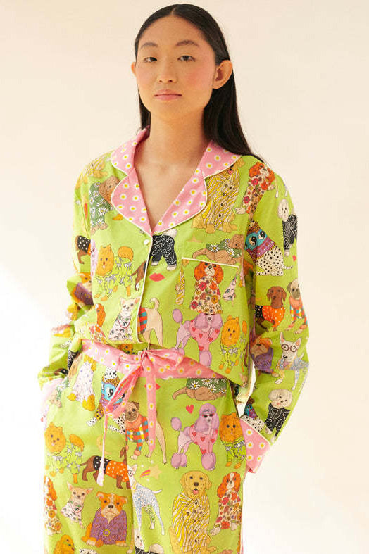 Coordinated Artistic Illustration Pajama Set