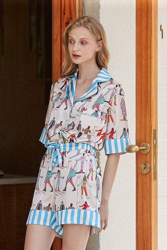 Coordinated Ski Sports Print Pajama Set