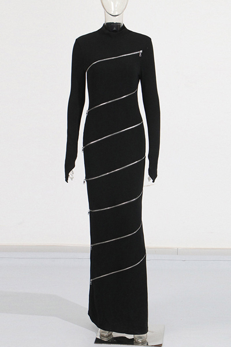 Modern Slim-fit stand collar hip-hugging long dress
