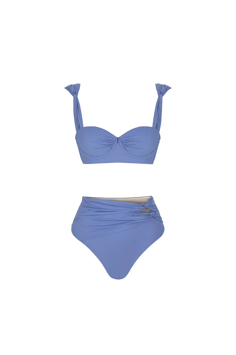 Morandi Blue High-Waisted Two-Piece Bikini