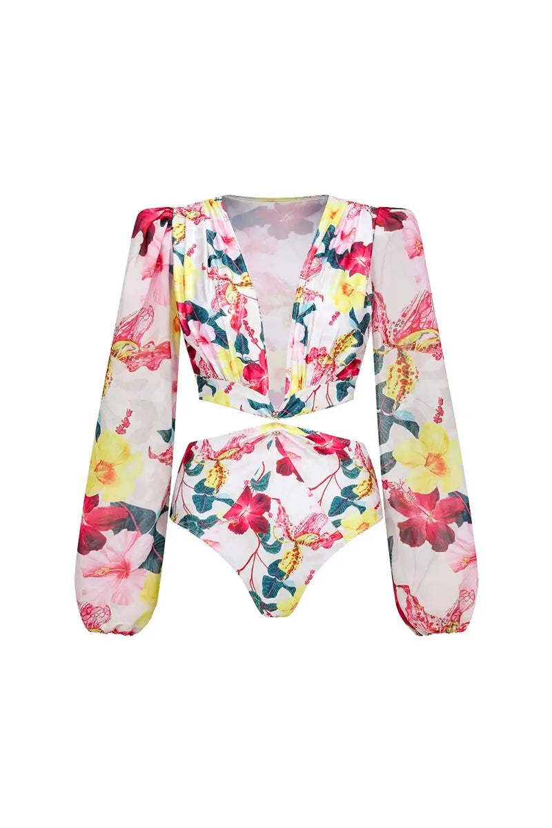 3D Flower Cut-Out Swimsuit One Piece Set