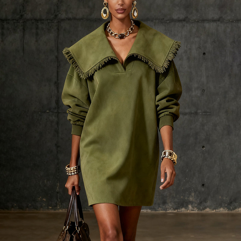 Modern Women's Western Retro Style Autumn And Winter New Suede Dress