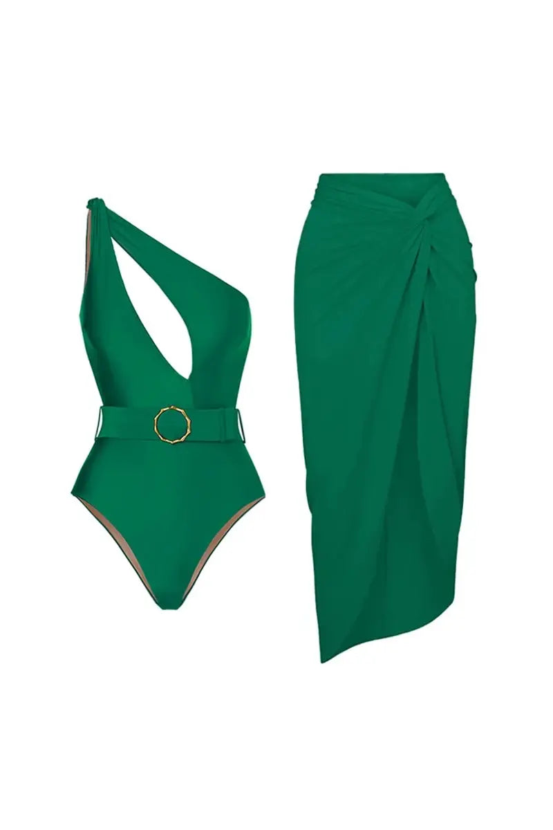 Refined Green Open-Back Swimwear Set