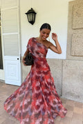 One-Shoulder Tie Dye Maxi-Length Dress