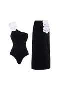 3D Flower One-Shoulder Black Swimsuit