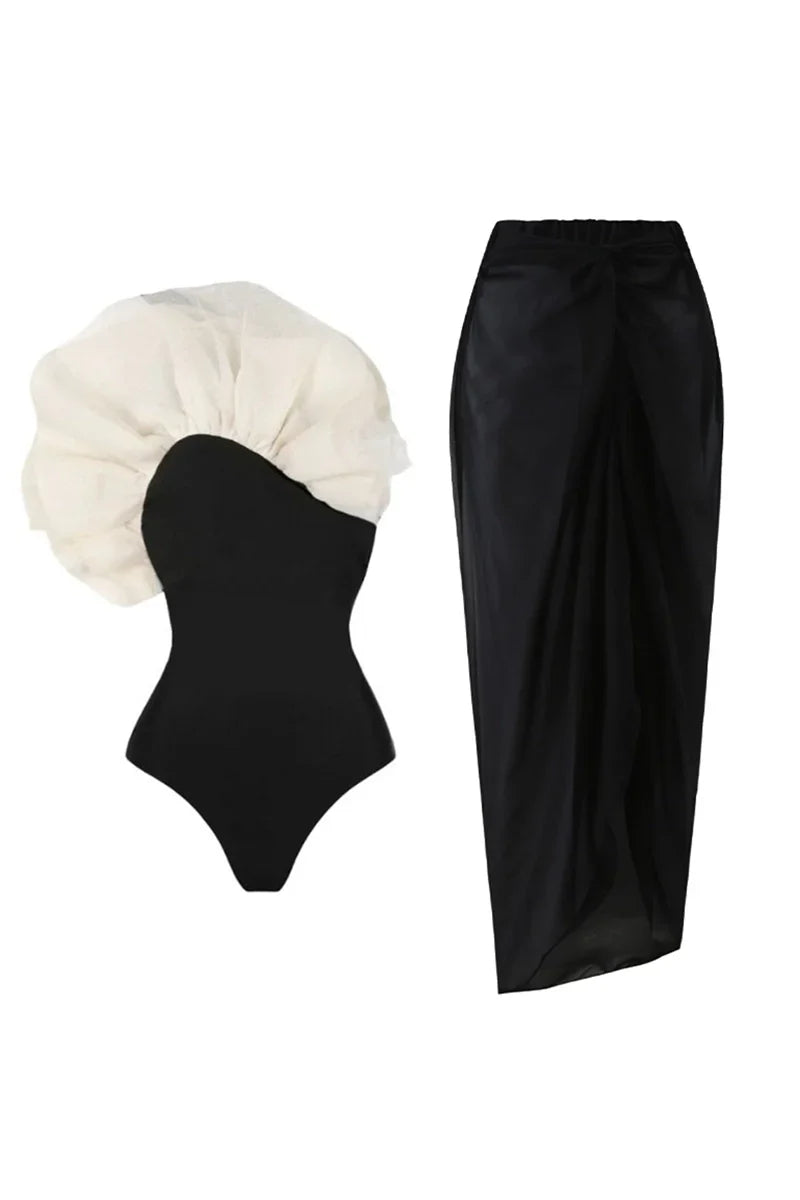 3D Flower Solid Swimsuit