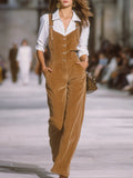 Relaxed Retro Button Brown Corduroy Overalls