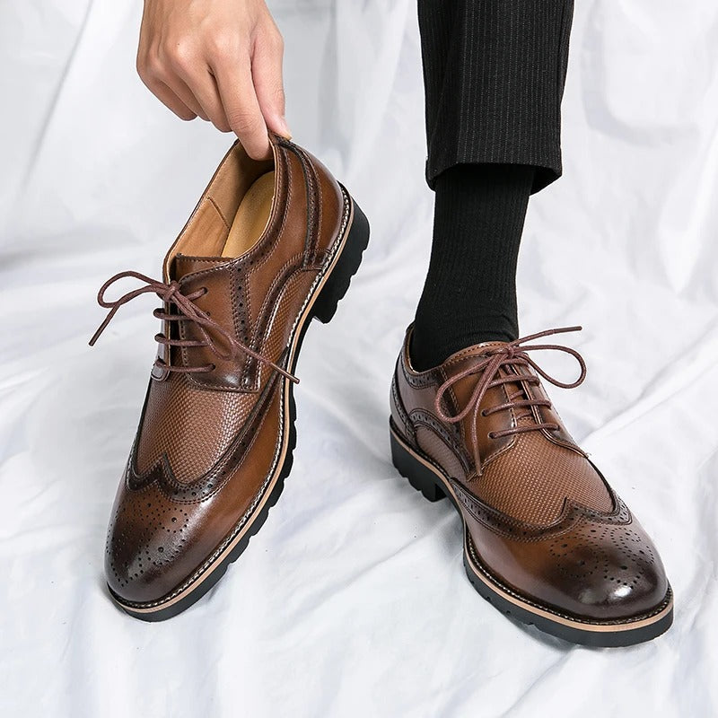 Cowhide Leather Brogue Shoes with Cushioned Insole