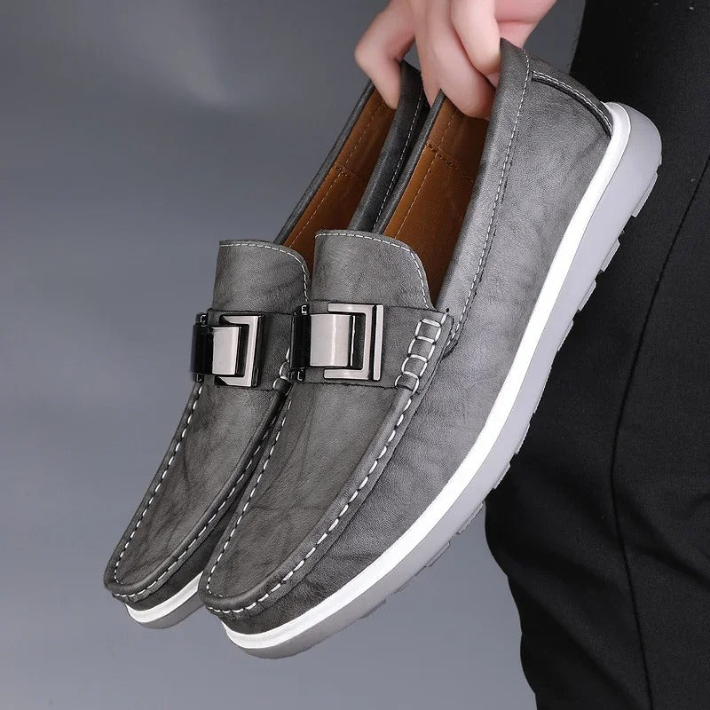 Leather Loafers with Distressed Finish