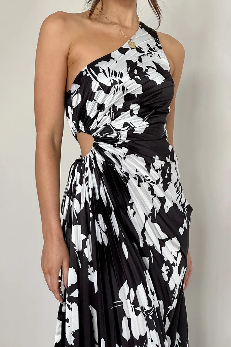 Laken Maxi-Length Dress - Black/White Flower