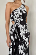 Laken Maxi-Length Dress - Black/White Flower