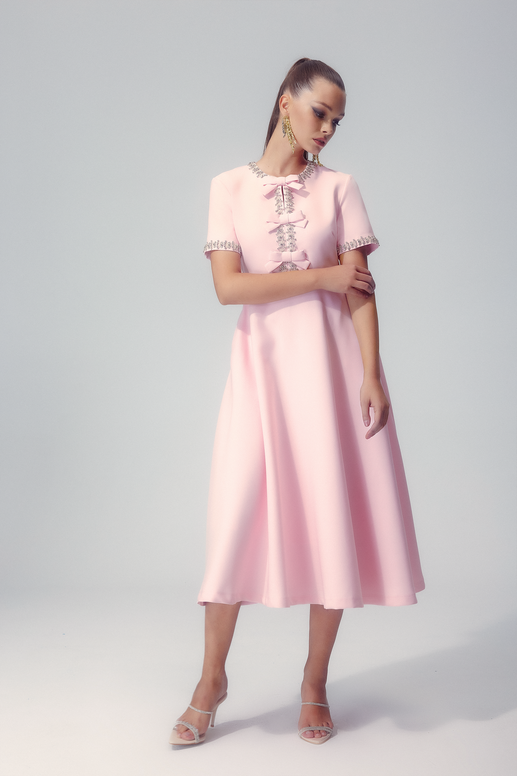 Zoe Bowknot Crystal-embellished Midi-Length Dress