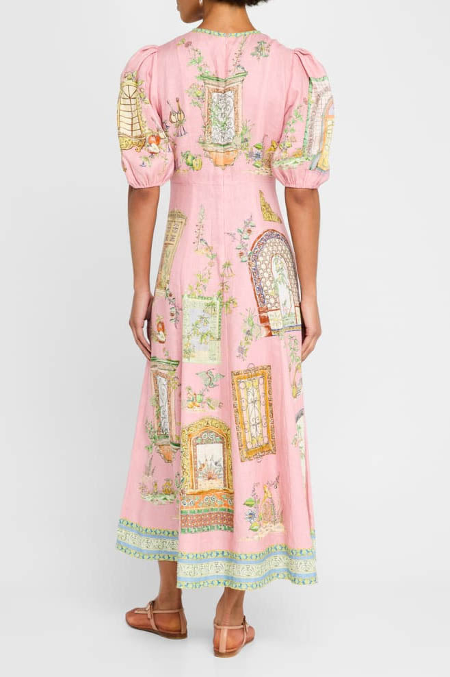 Modern Graffiti Print Puff Sleeve Dress
