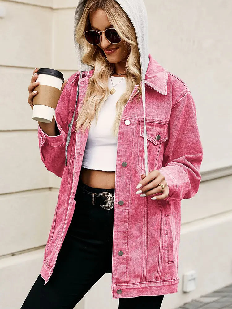 Denim Jacket with Button Closure, Pockets and Relaxed Fit