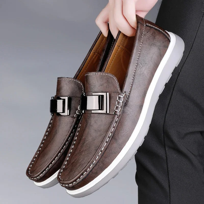 Leather Loafers with Distressed Finish